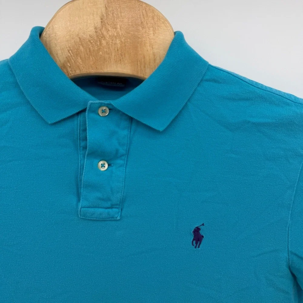 Polo Ralph Lauren Polo Shirt Mens M Turquoise Blue Custom‎ Fit Short Sleeve Pony